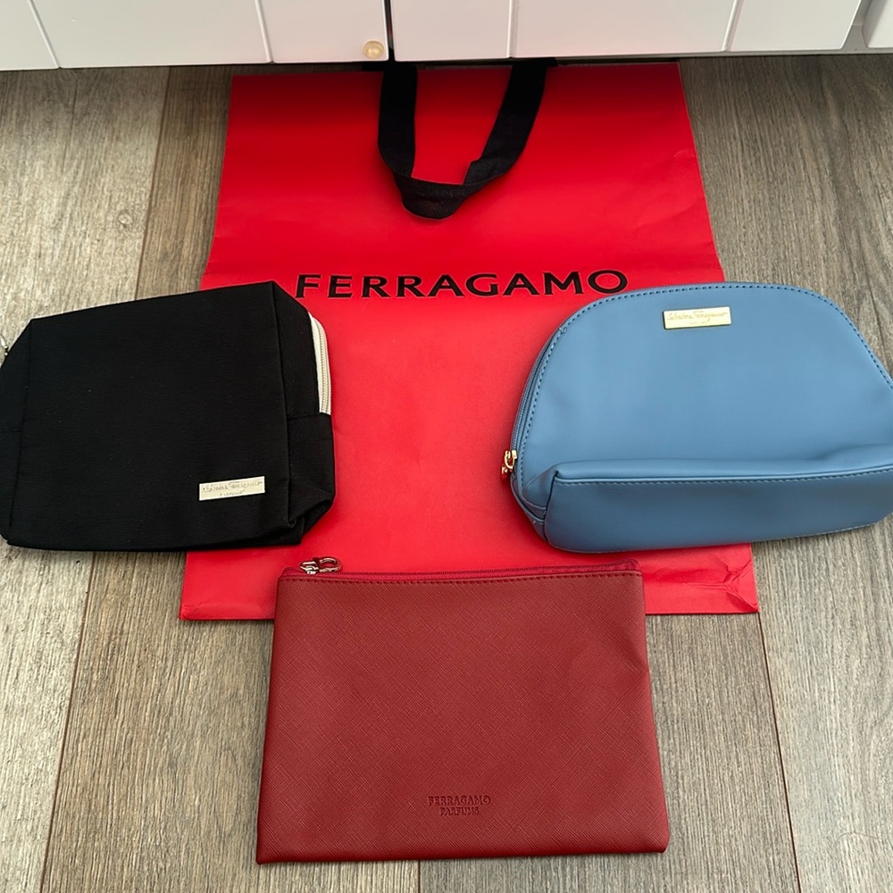 Salvatore Ferragamo Parfums BUNDLE LOT of 3 Cosmetic Pouch Case Bags NEW